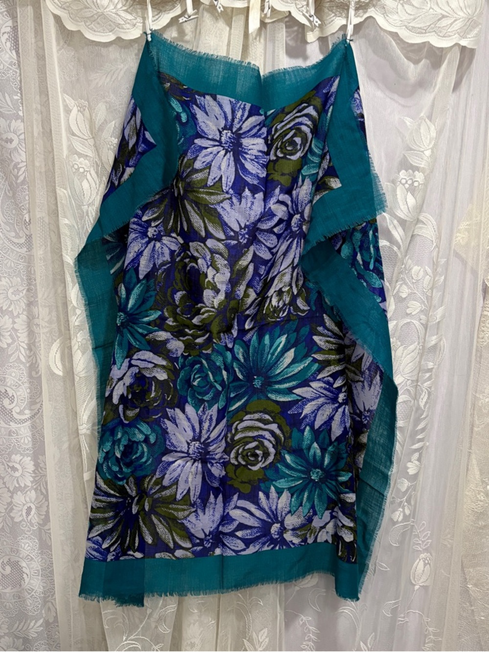 Whimsigoth floral vintage girly Japanese teal square scarf top - Picture 6 of 7